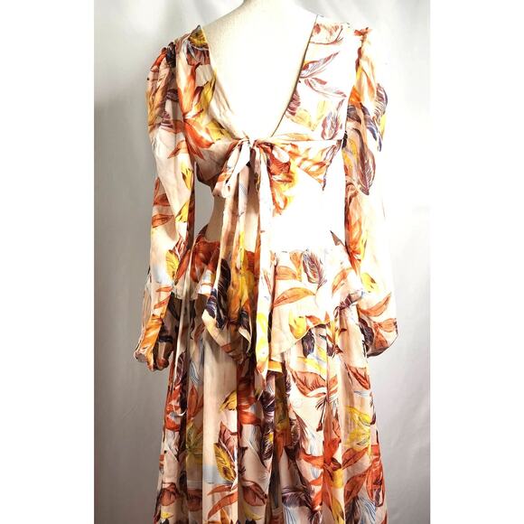 Bump Biddy Maternity Maxi Dress Size L Floral Tie Back Cottage Chic Open Waist - Picture 4 of 16